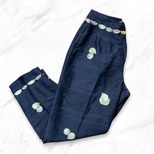 Vintage Citrus Embroidered Silk Pants